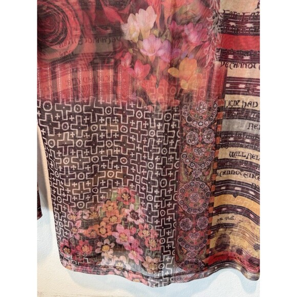 Db Sport Y2k 90s Sheer Mesh long sleeve Floral Graphic Print Shirt Size M - Picture 8 of 10